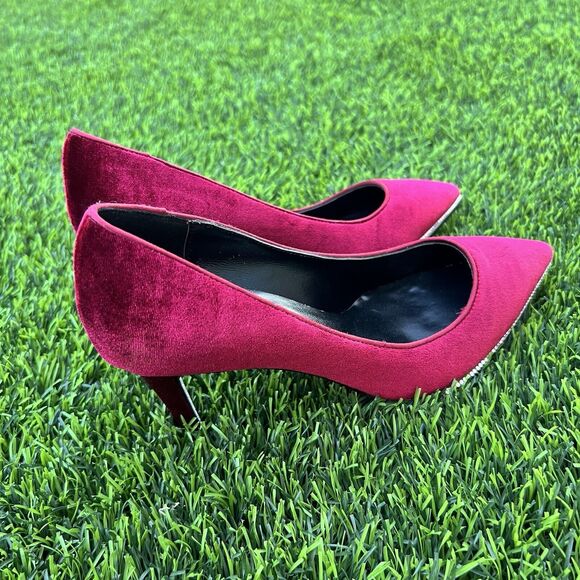 Rene Caovilla Velvet Strass Crystal Point-Toe Pump Women's Red Heel Size 5.5 - Picture 17 of 17